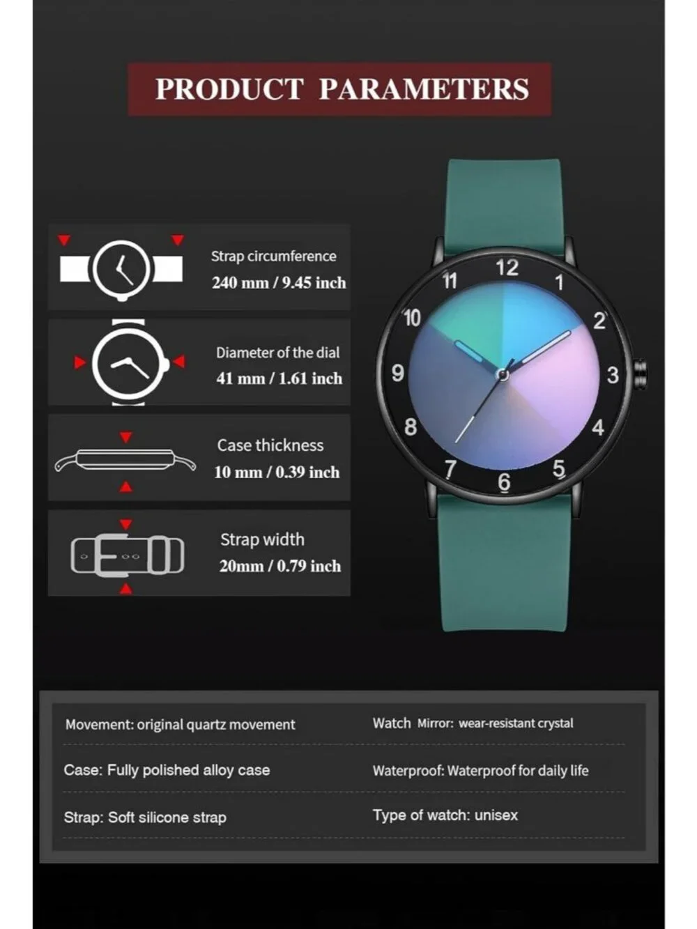 Unisex Green Analog Quartz Creative Original Design Unique Casual Wrist Watch